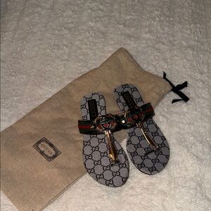 Gucci Monogram Flip Flops with Dust Bag